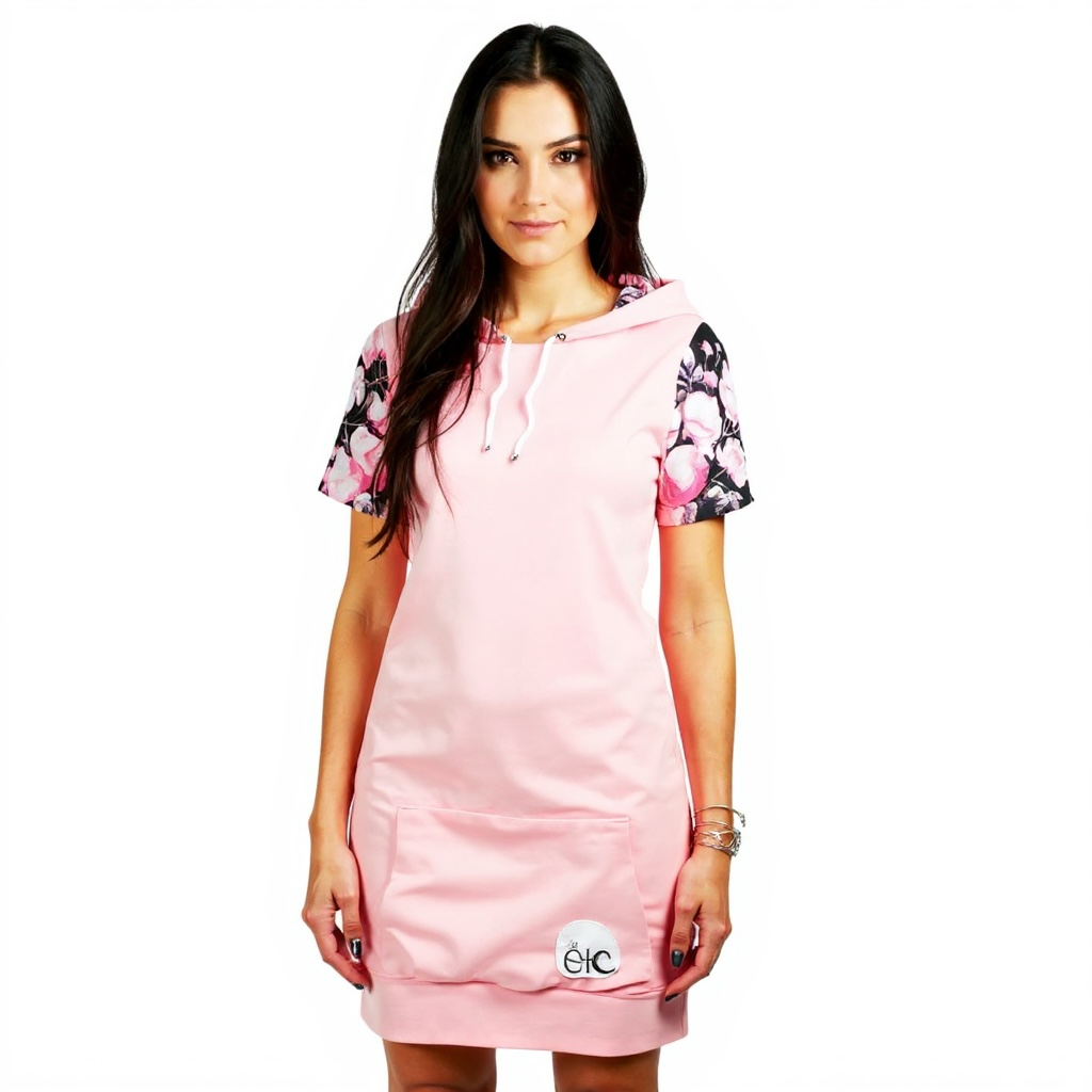 Spring Pink 17' Peonies Hooded Dress