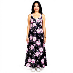 Spring Pink 17' Peonies Maxi Dress