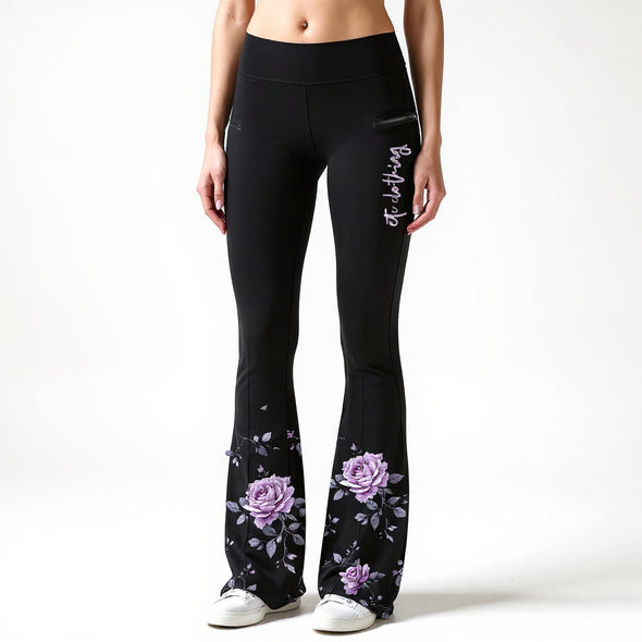ETC spring fleurs violettes flare leggings