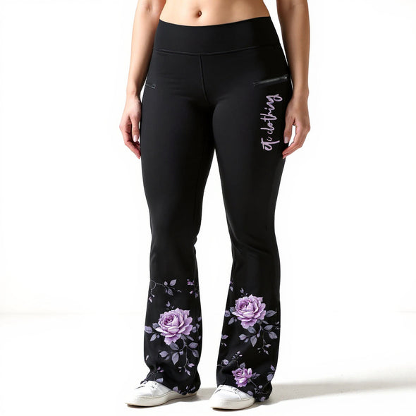 ETC spring fleurs violettes flare leggings