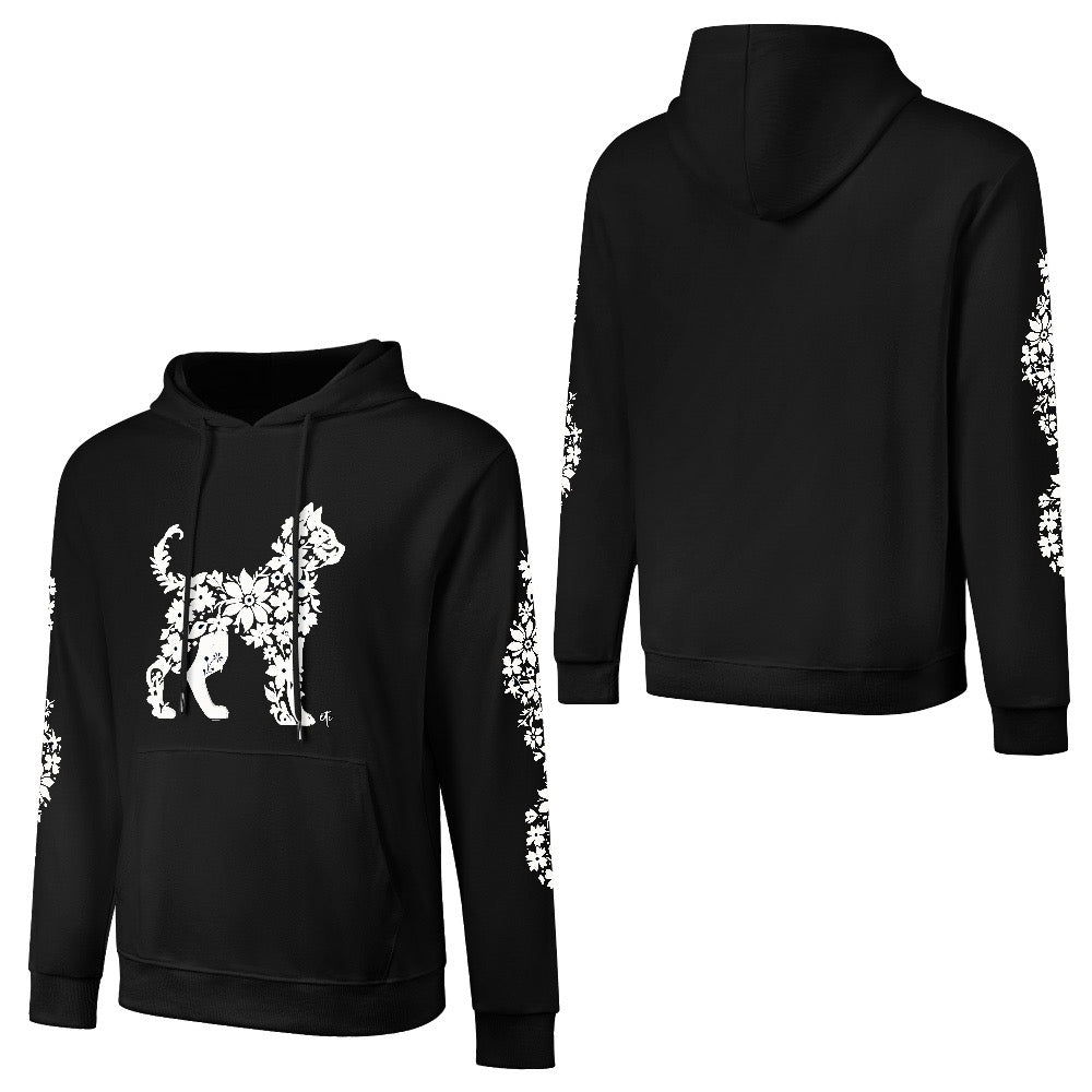 ETC Floral Cat Black Cotton Hoodie