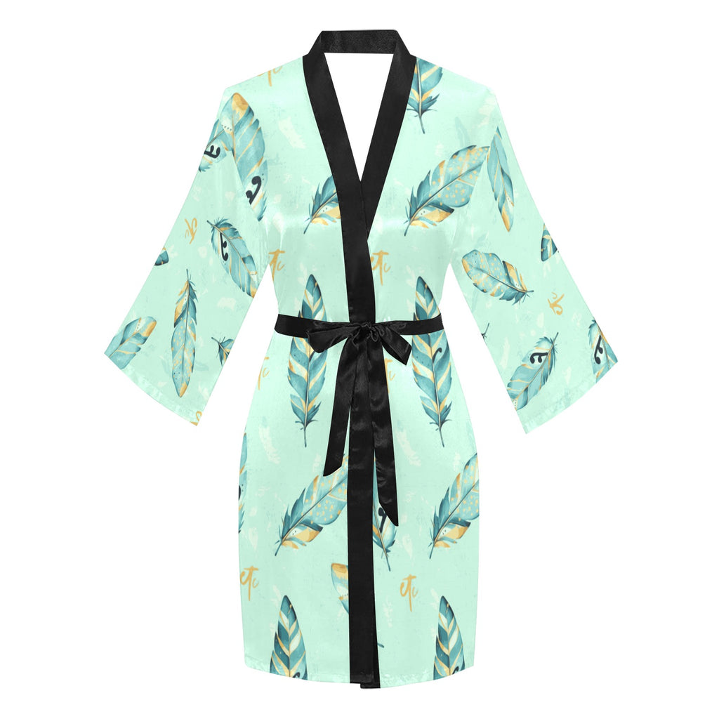ETC Mint Feathers Long Sleeve Kimono Robe
