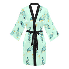 ETC Mint Feathers Long Sleeve Kimono Robe