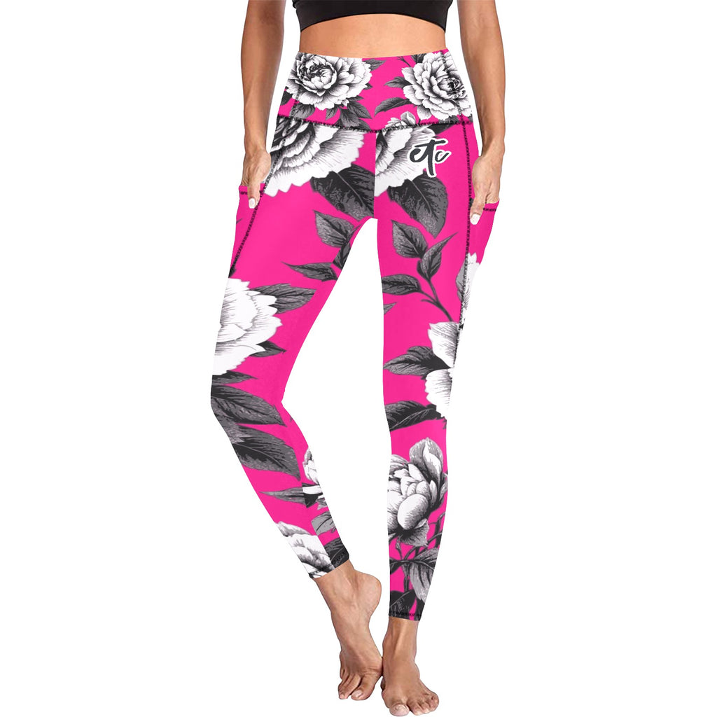 ETC Hot Pink Monochrome Floral Leggings