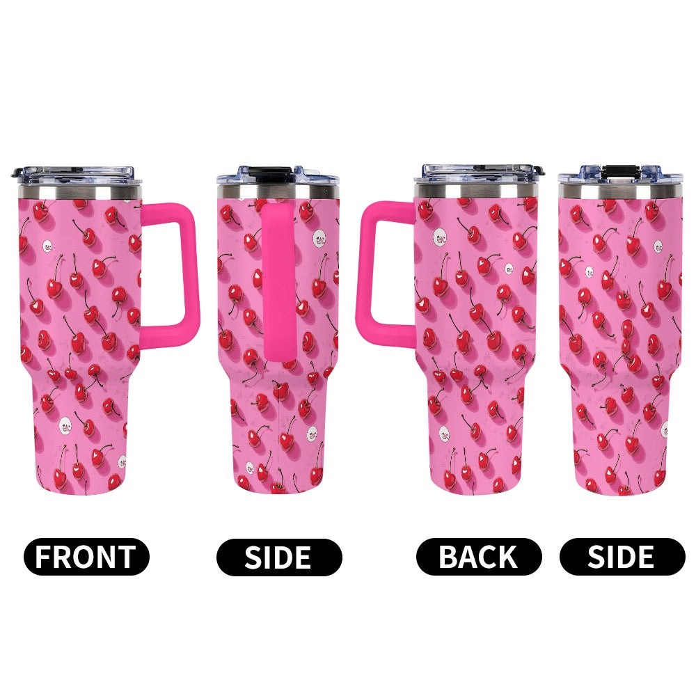 ETC Pink Cherries Insulated Travel Mug