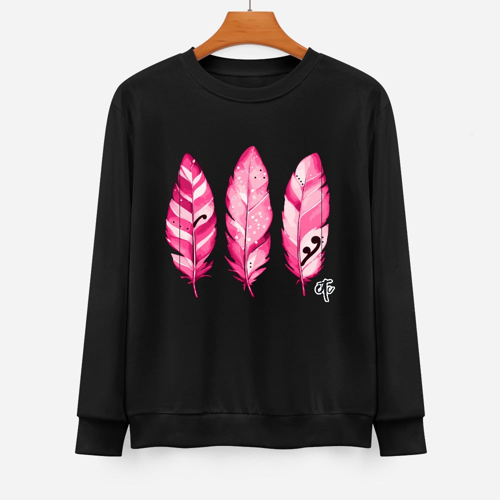 ETC Limited Edition Pink Feathers Black Cotton Crew