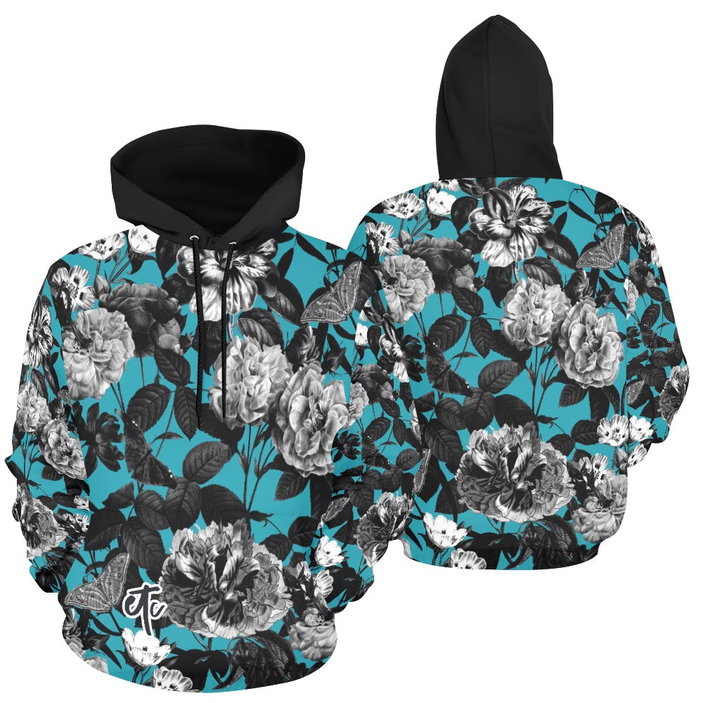 ETC Blue Floral Butterflies Hoodie