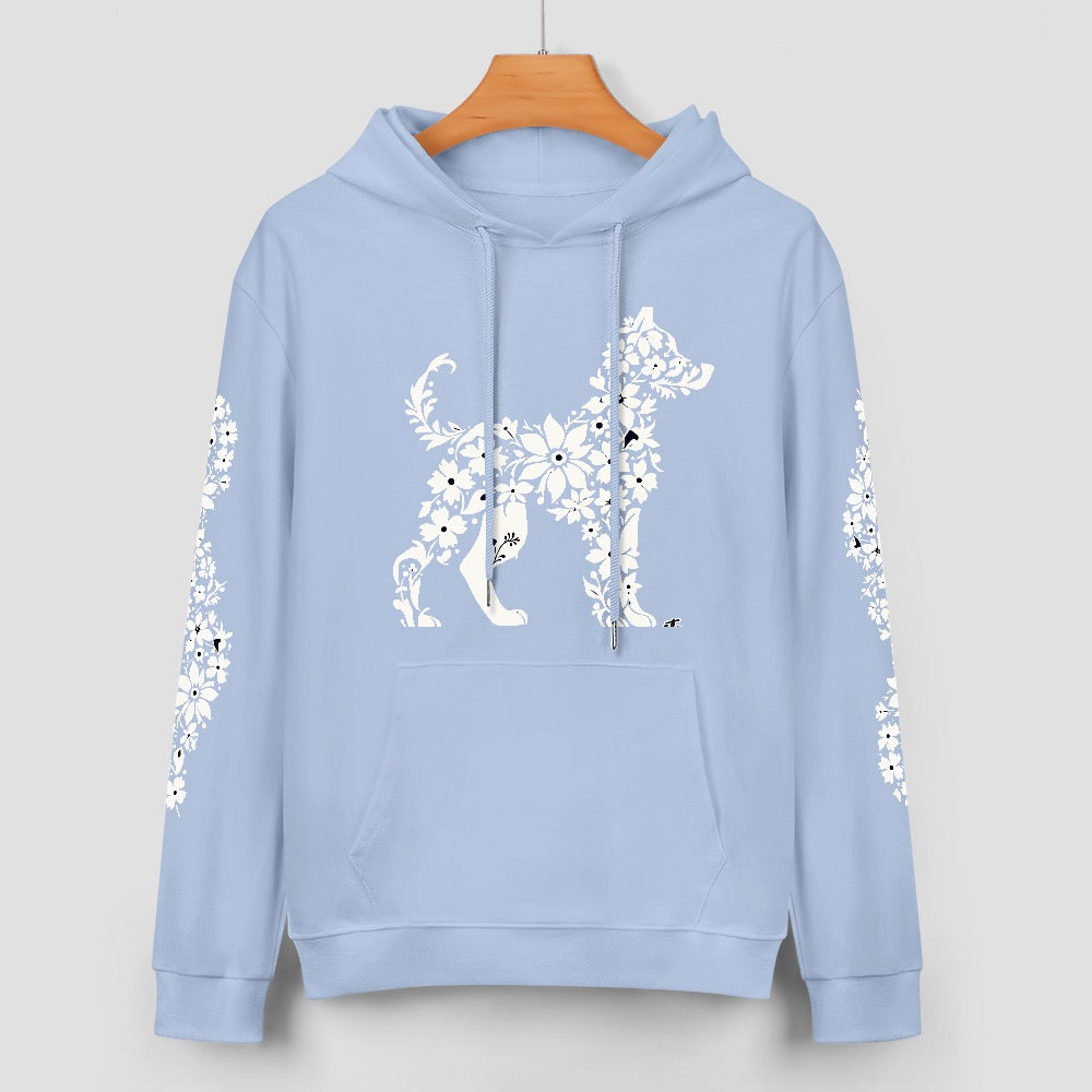 ETC Floral Dog Baby Blue Cotton Hoodie