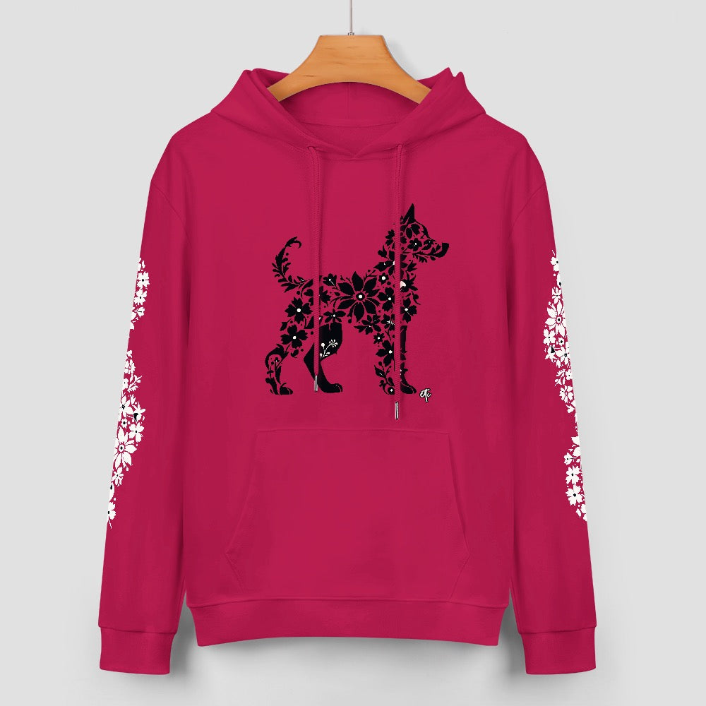 ETC Floral Dog Deep Pink Cotton Hoodie