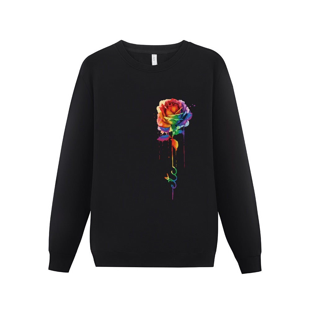 ETC Rainbow Dripping Rose Cotton Fleece Crew