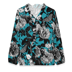 ETC Blue Floral Butterflies Ruffled Blouse