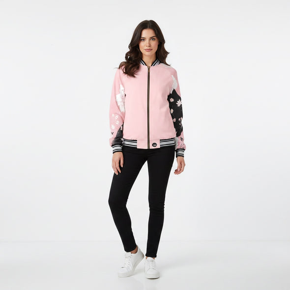 ETC Pink Painted Floral Bomber Jacket