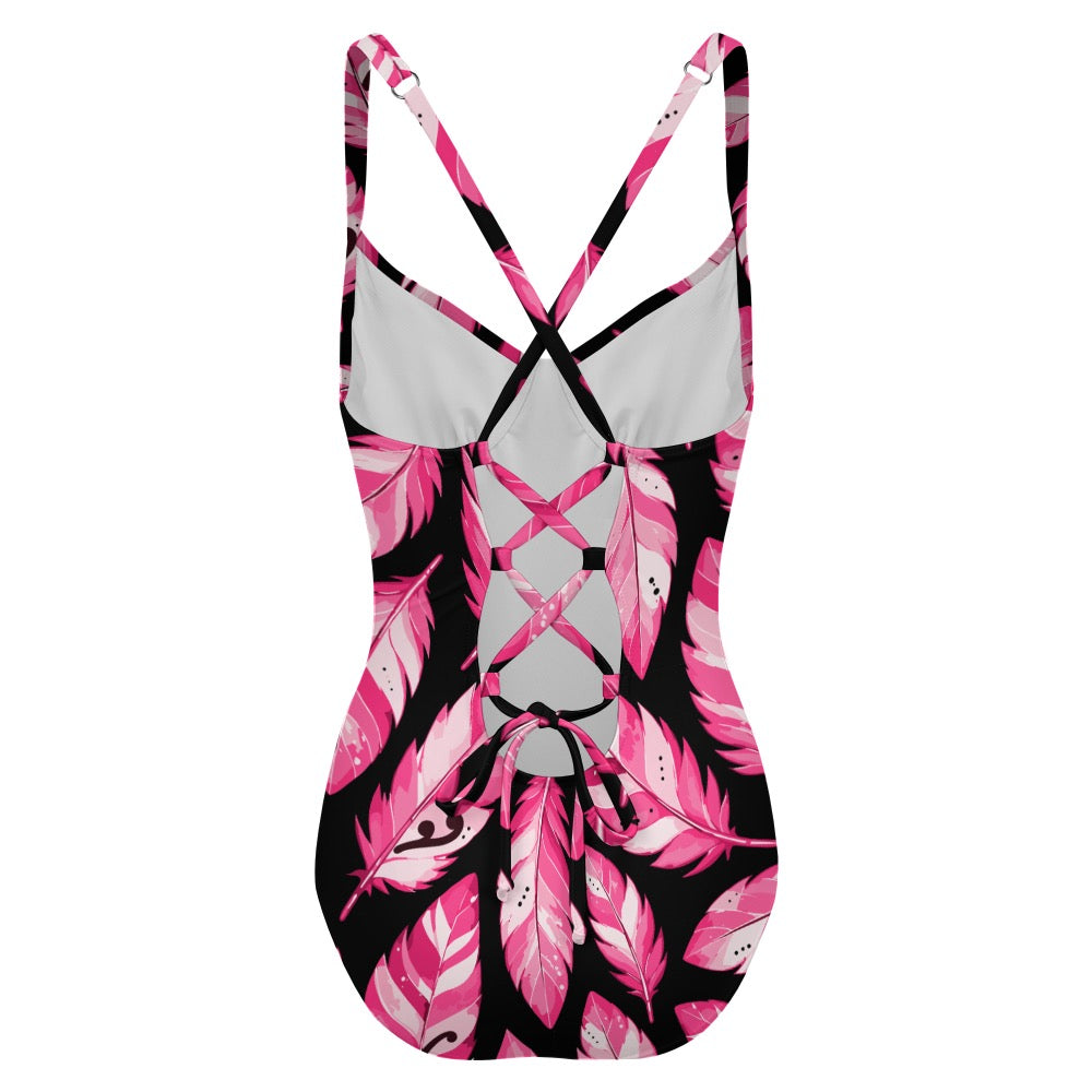 ETC Limited Edition Pink Feathers One piece Swimsuit