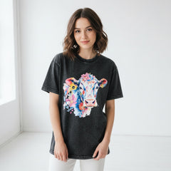 ETC Vintage Floral Cow Tee