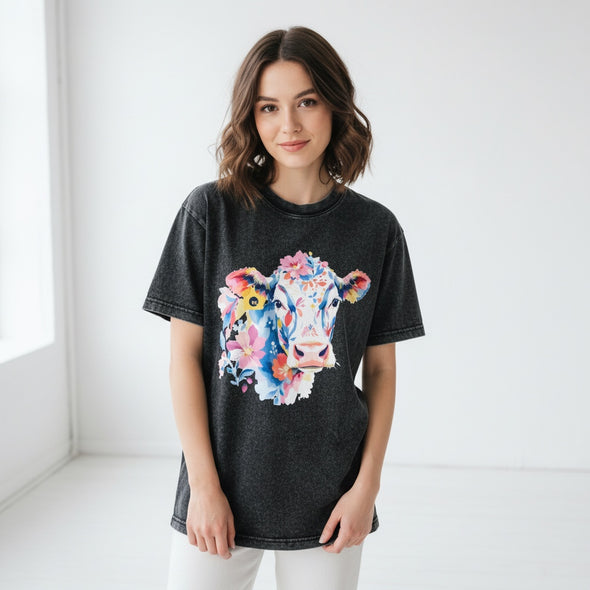 ETC Vintage Floral Cow Tee