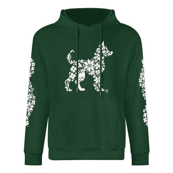 ETC Floral Dog Forest Green Cotton Hoodie
