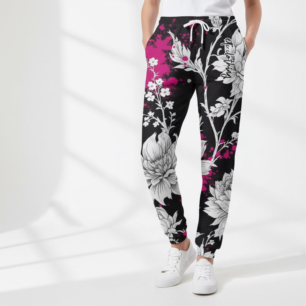 ETC Black Floral Pink Splash Sweat Pants