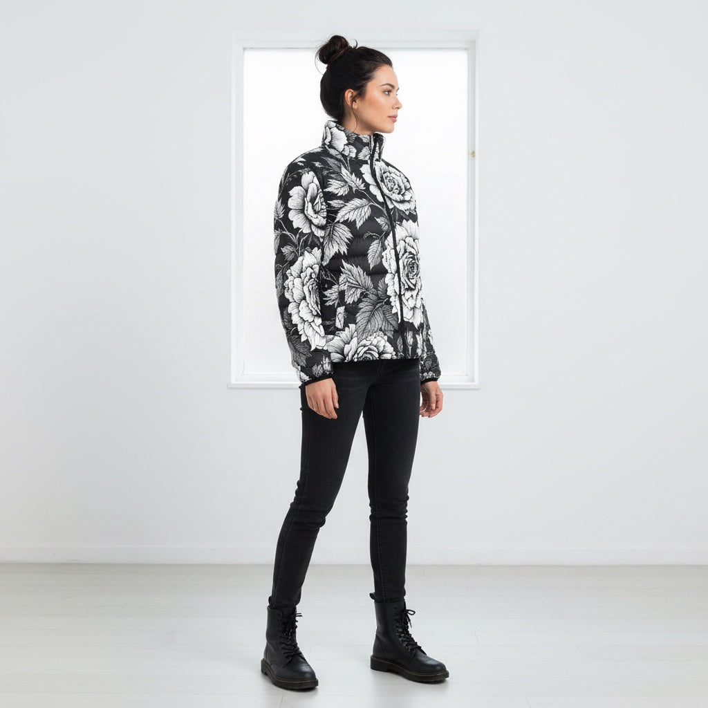 ETC Black & White Floral Lightweight Puffer Jacket