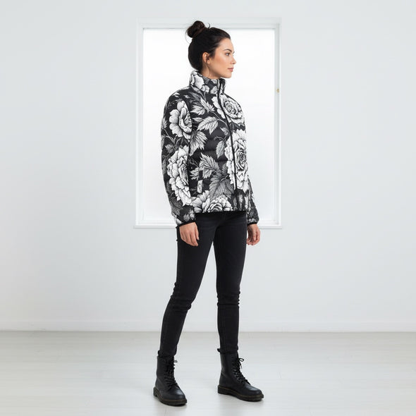 ETC Black & White Floral Lightweight Puffer Jacket