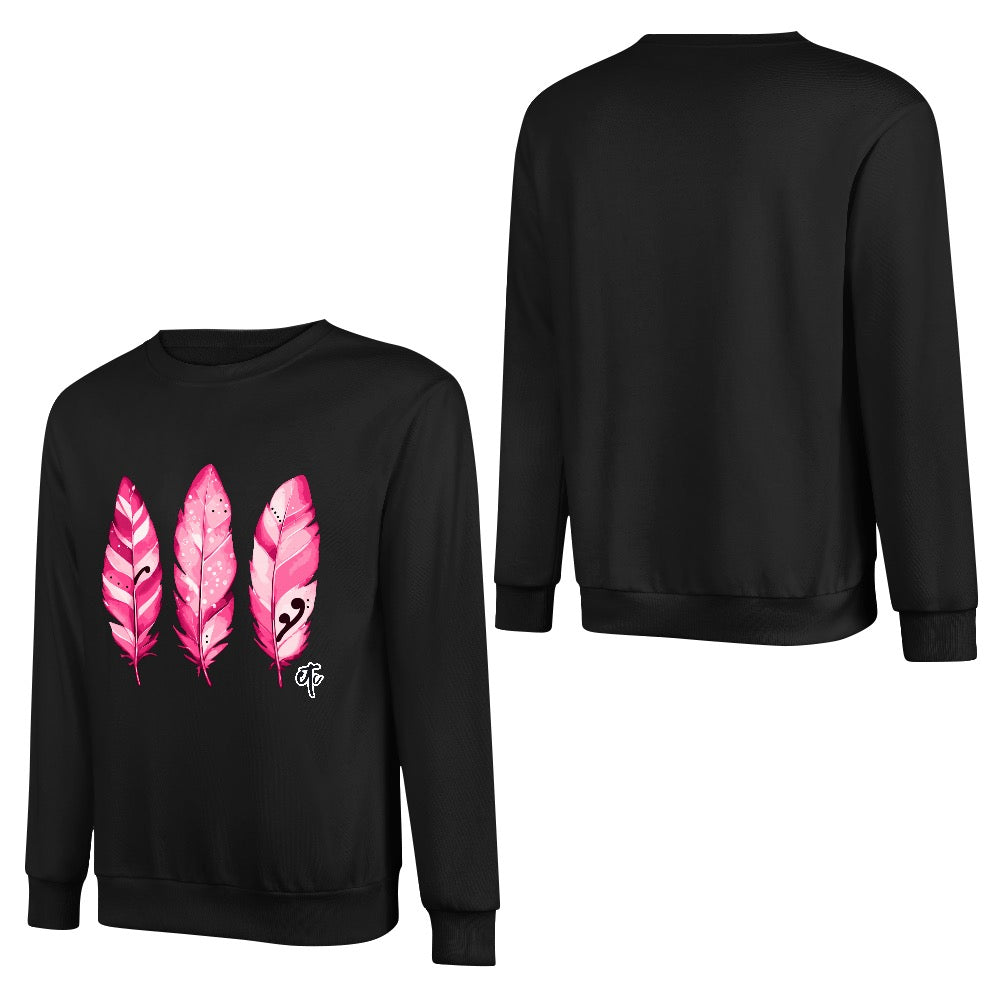 ETC Limited Edition Pink Feathers Black Cotton Crew