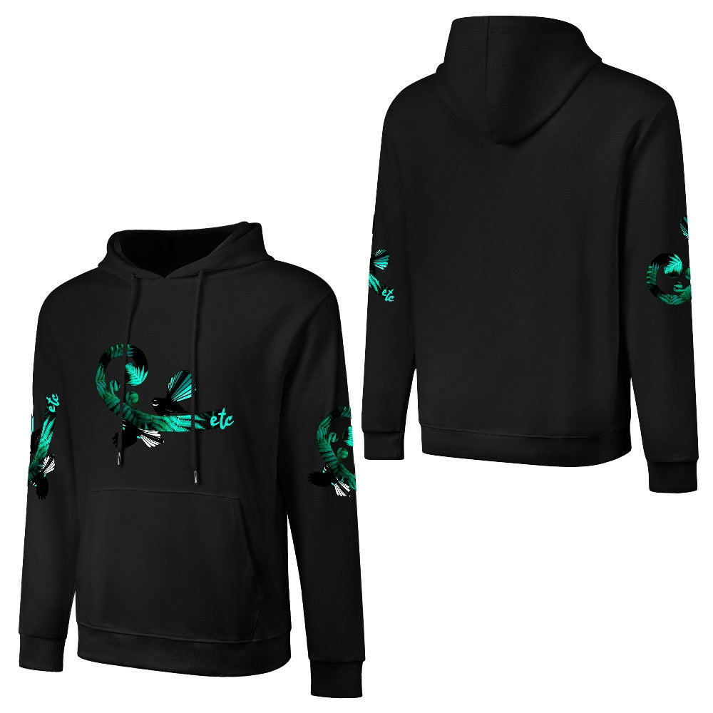 ETC Teal Fantail Fern Cotton Black Hoodie