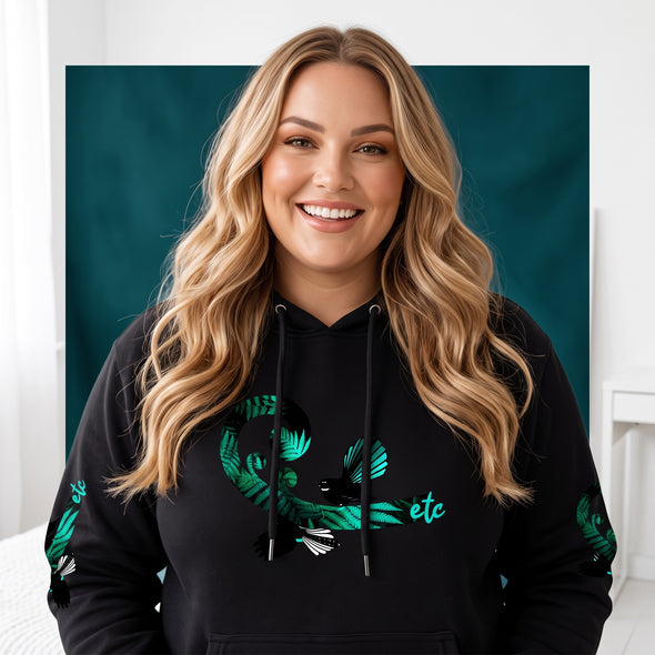 ETC Teal Fantail Fern Cotton Black Hoodie