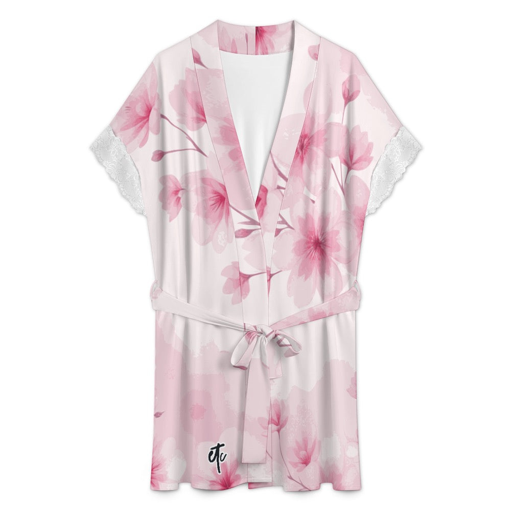 ETC Pink Floral Bloom Lace Robe