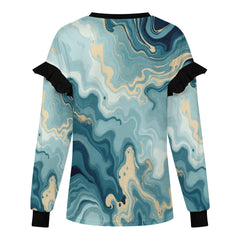 ETC Teal Marble Ruffle Crew