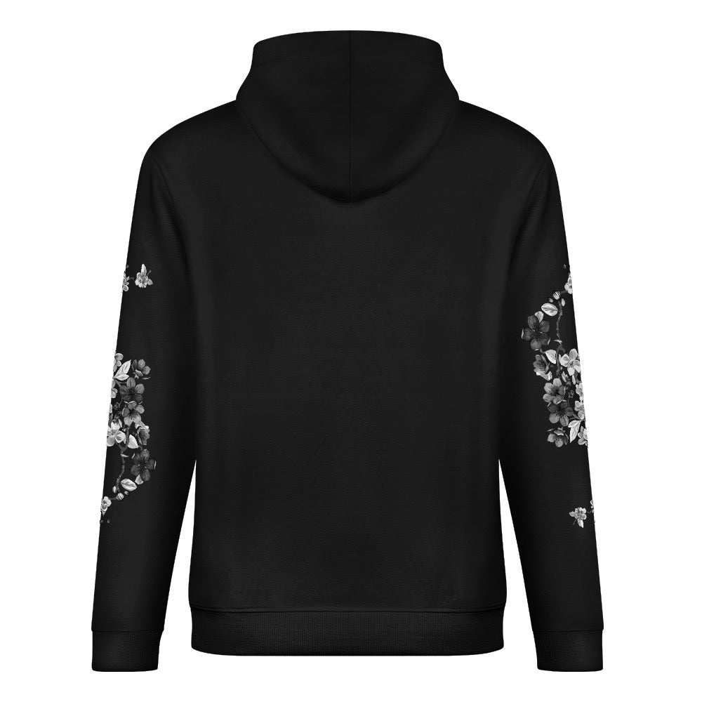 ETC Limited Edition Black & White Floral Fantail Cotton Black Hoodie
