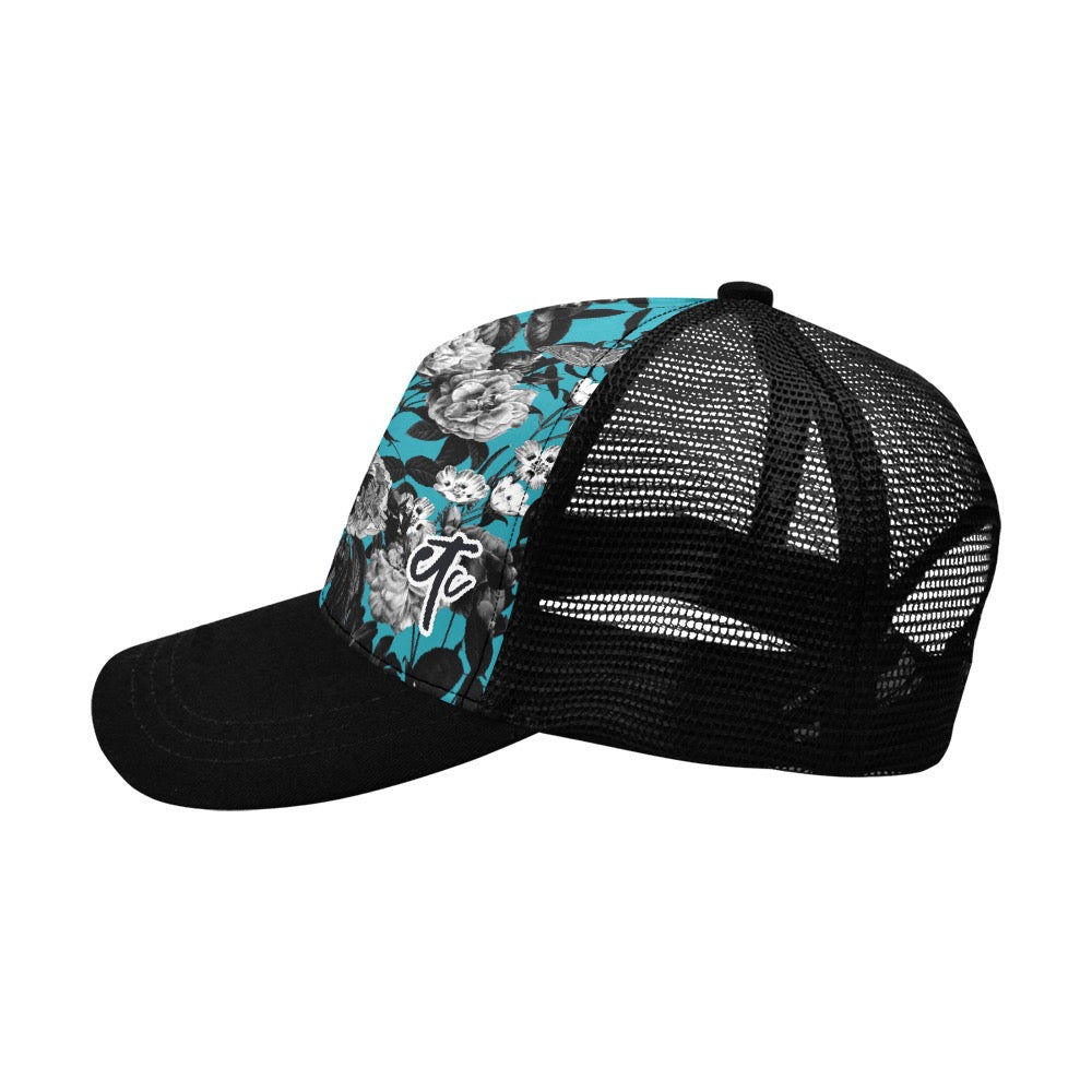 ETC Blue Floral Butterflies Trucker