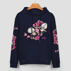 ETC EXCLUSIVE Floral fantail Navy Cotton Hoodie