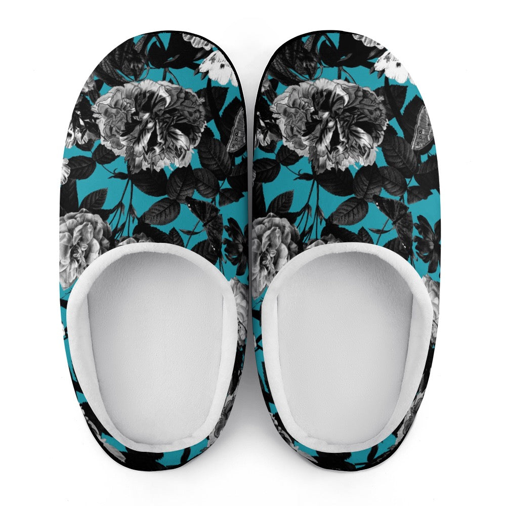 ETC Blue Butterfly Floral Cotton Slippers