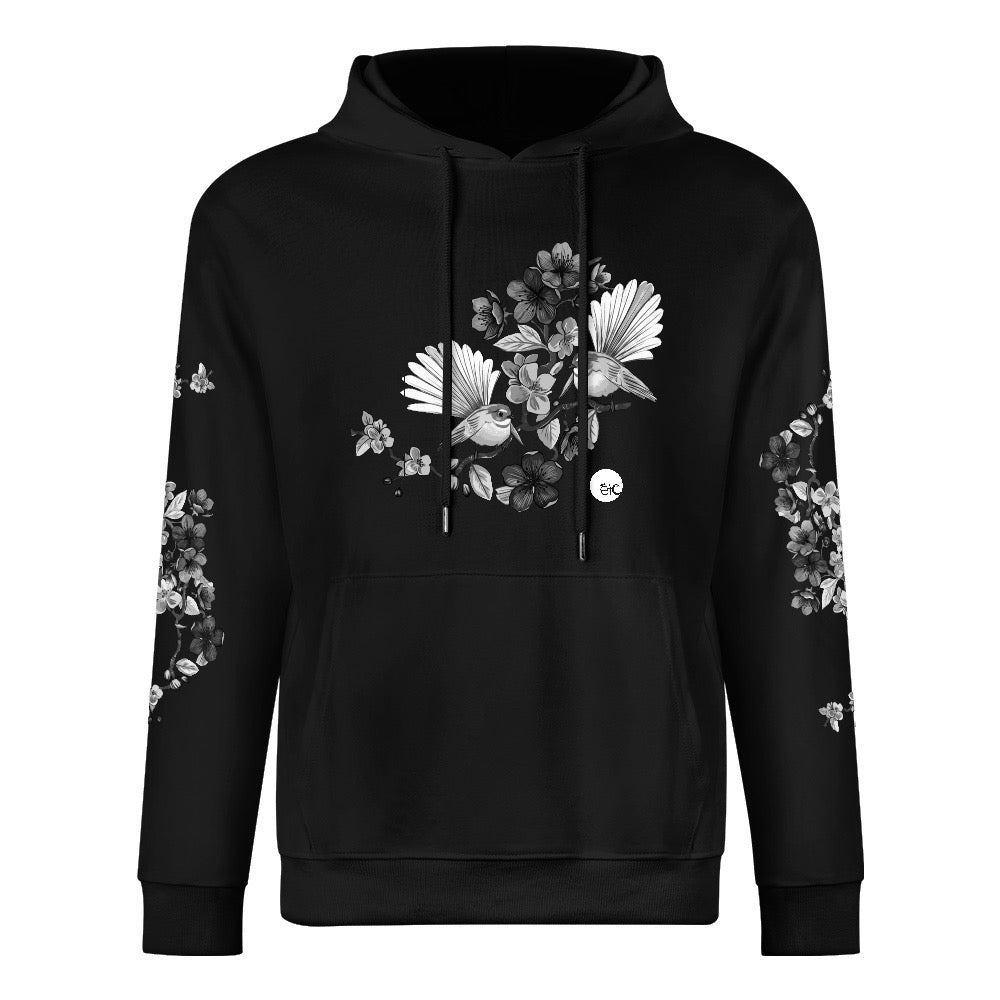ETC Limited Edition Black & White Floral Fantail Cotton Black Hoodie