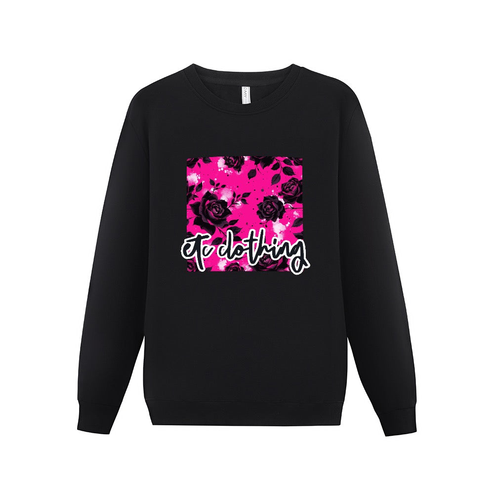 ETC Hot Pink Floral Noir Cotton Fleece Crew