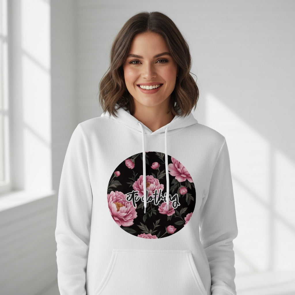 ETC Cotton Peonie Floral White Fleece Hoodie