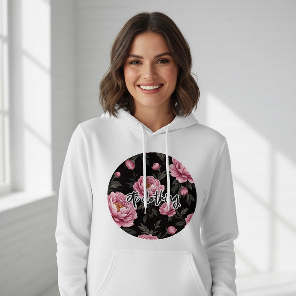 ETC Cotton Peonie Floral White Fleece Hoodie