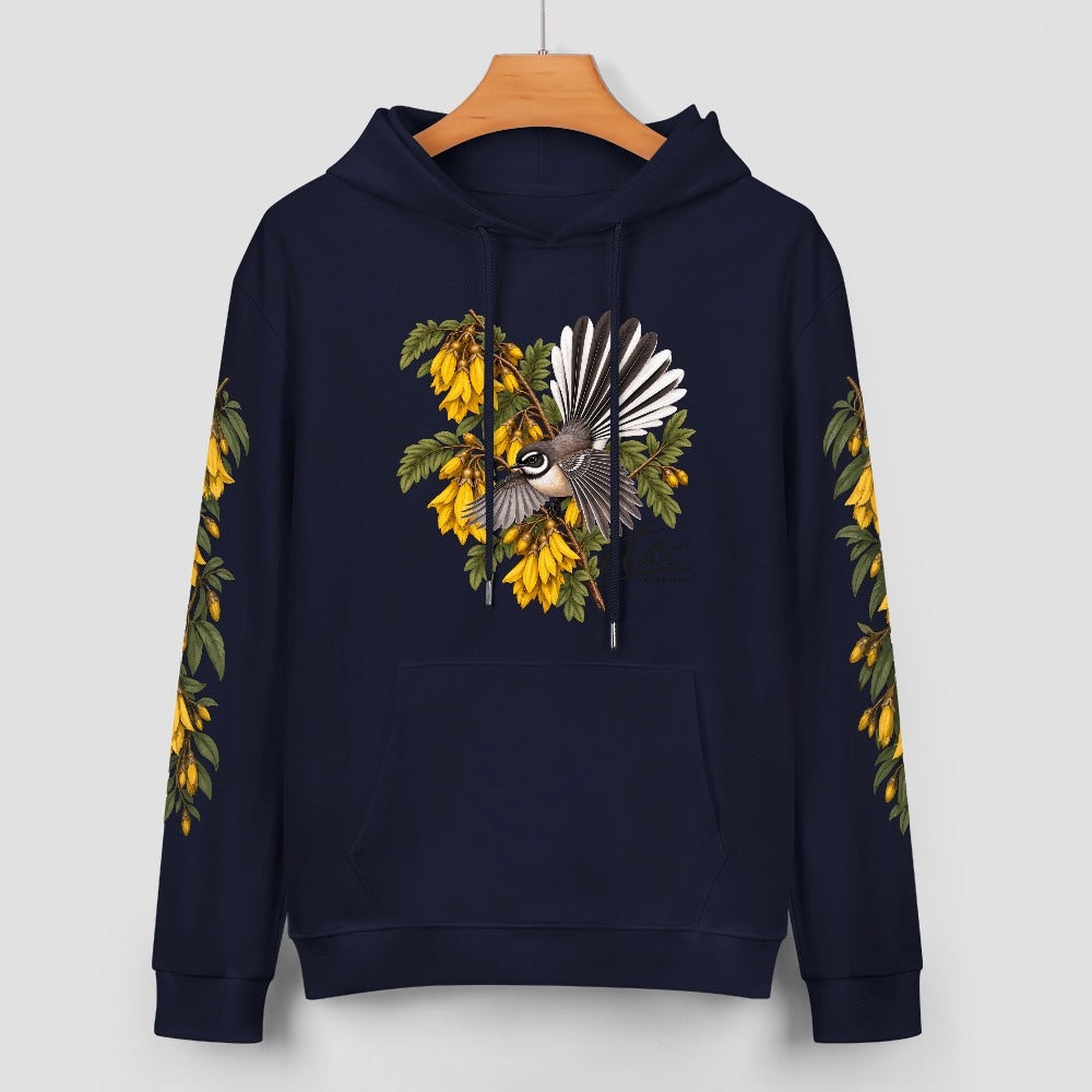 ETC LIMITED KOWHAI FANTAIL NAVY COTTON HOODIE