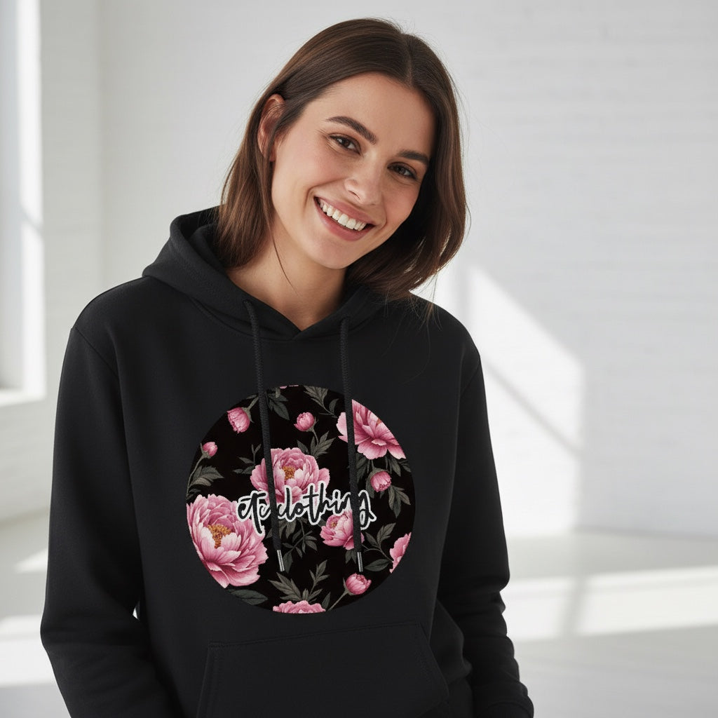 ETC Cotton Peonie Floral Fleece Black Hoodie