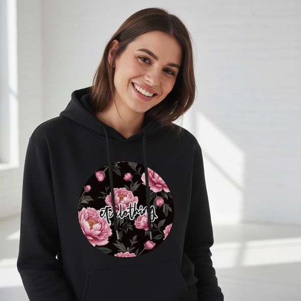 ETC Cotton Peonie Floral Fleece Black Hoodie