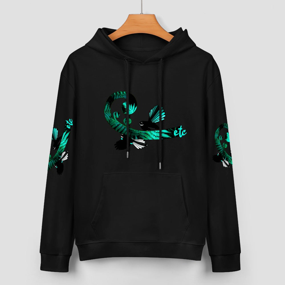 ETC Teal Fantail Fern Cotton Black Hoodie
