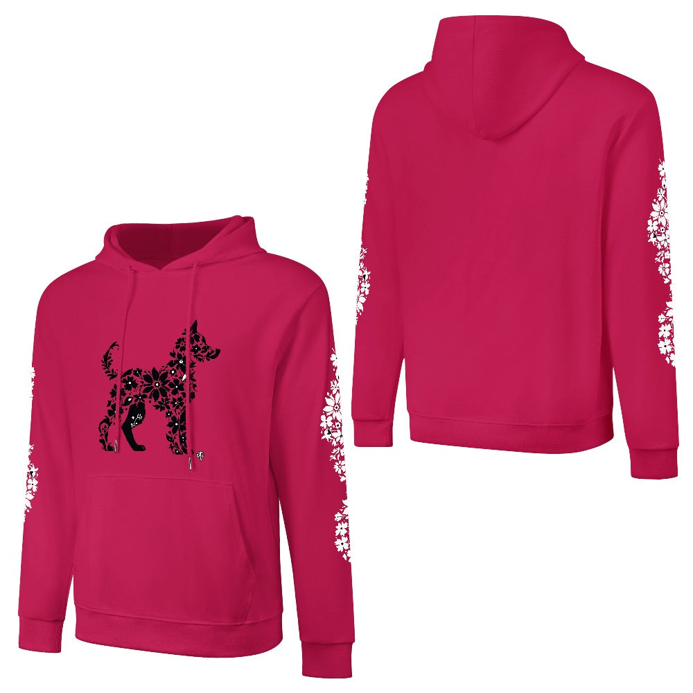 ETC Floral Dog Deep Pink Cotton Hoodie