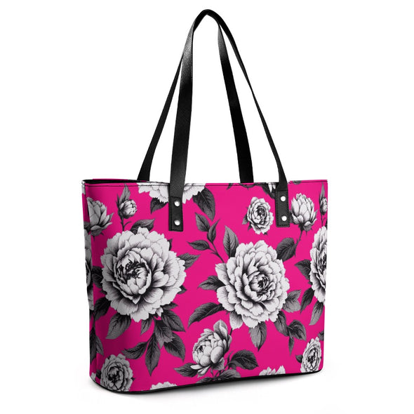 ETC Hot Pink Monochrome Floral Leather Tote