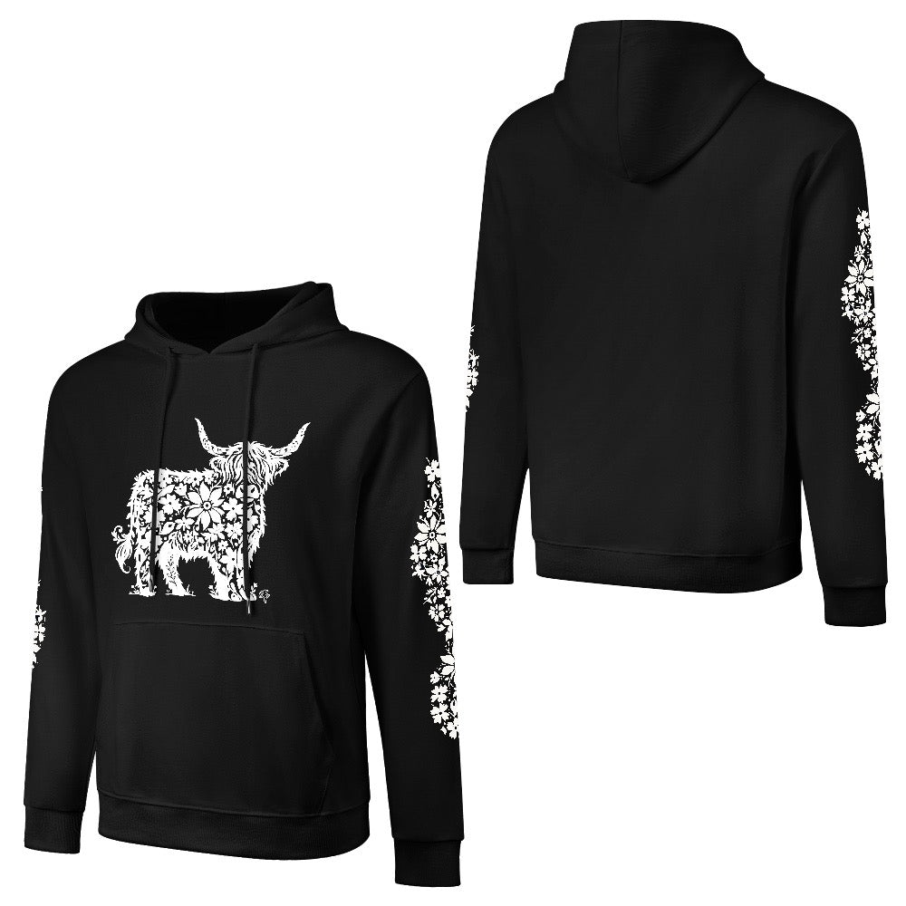 ETC Highland Floral Stencil Highland Cow Hoodie