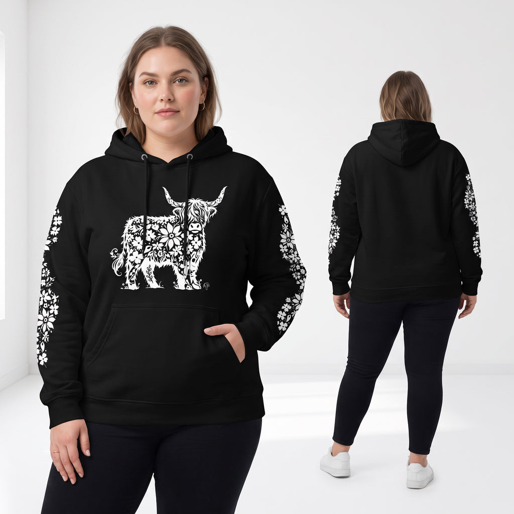 ETC Highland Floral Stencil Highland Cow Hoodie