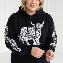 ETC Highland Floral Stencil Highland Cow Hoodie