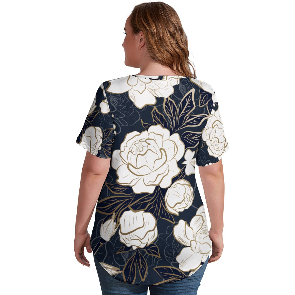 ETC Summer Peonies V NECK Tee