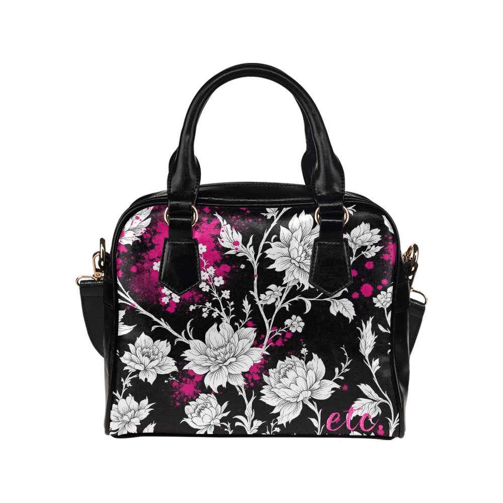 ETC Black Hot Pink Splash Floral Handbag