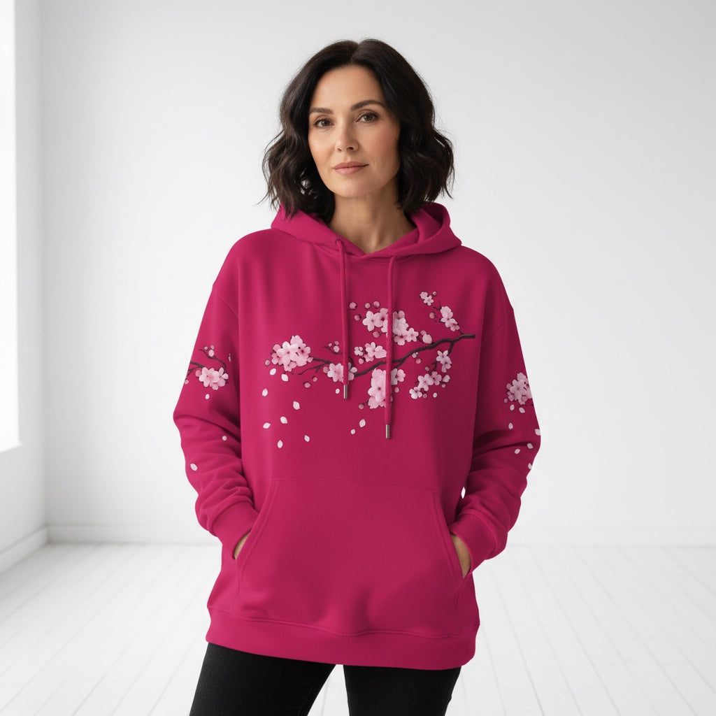 ETC Cherry Blossom Deep Pink Cotton Hoodie