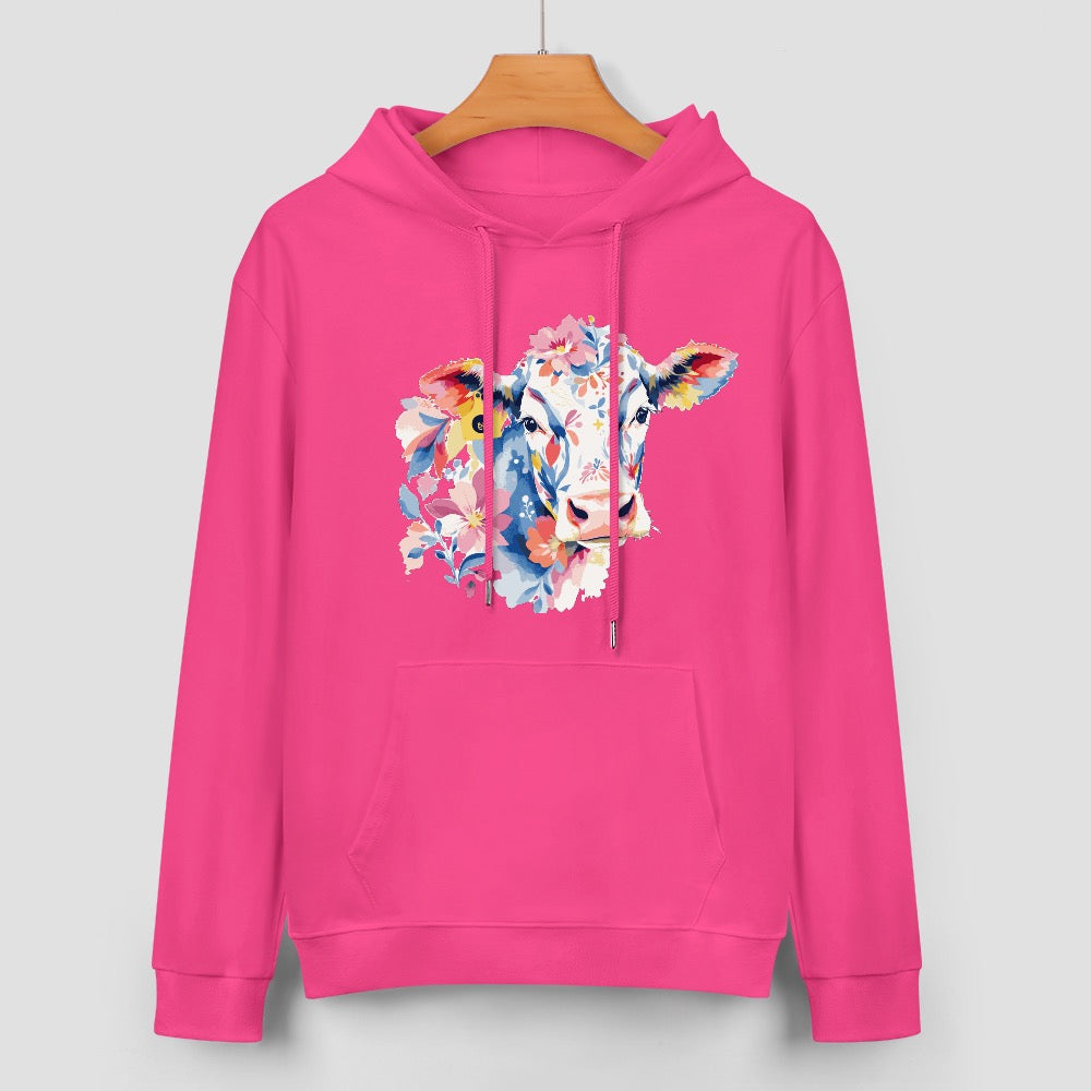 ETC Hot Pink Floral Cow Cotton Hoodie