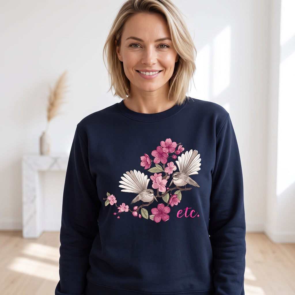 ETC Navy Floral Fantail Cotton Hoodie
